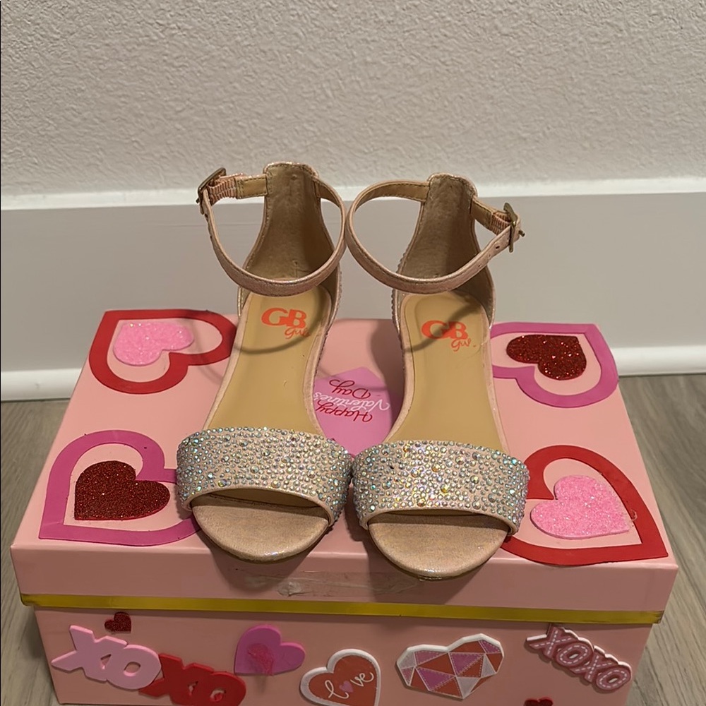 GB Girls Tan and Silver Sandals with Ankle Strap